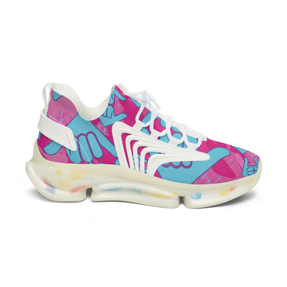 Aloha Shaka - Women’s Mesh Sneakers — Pink & Teal Shaka Pattern Athletic Shoes
