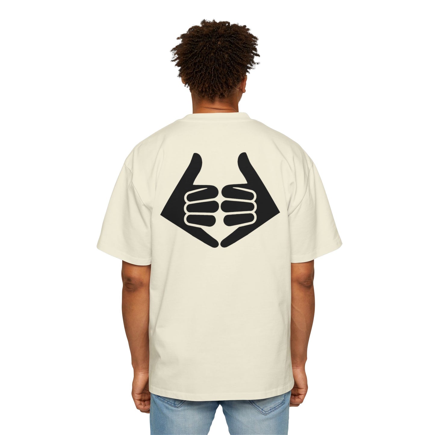 Lokal Vibes - Double Shaka Oversized Tee — Minimalist Black Hand Emblem Graphic T-Shirt
