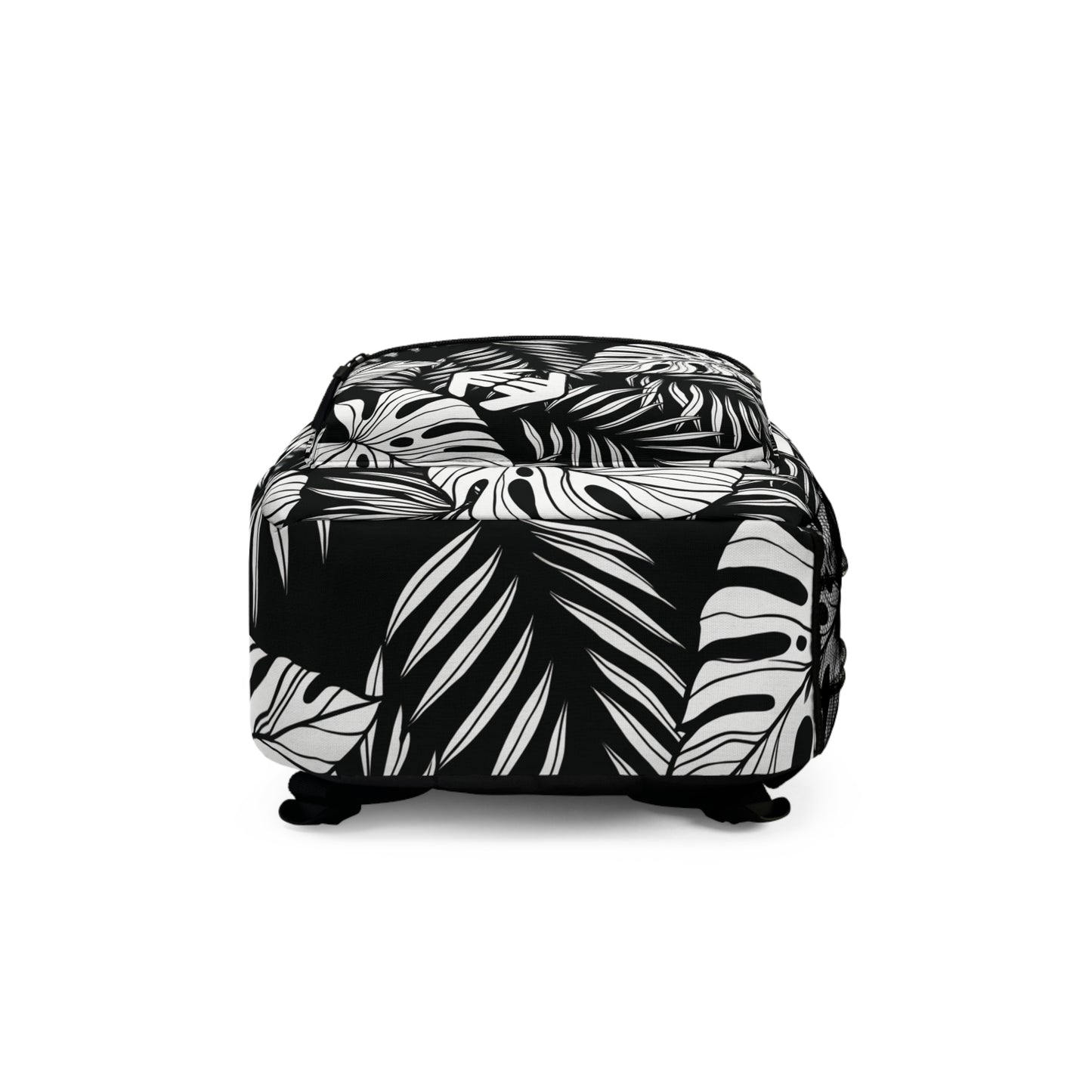 Monstera Leaf Black & White Backpack — Tropical Botanical Print School Bag