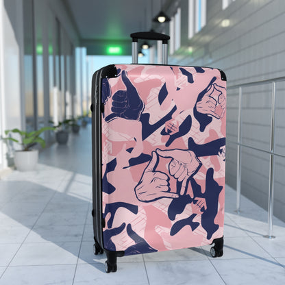 Double Shaka Pattern Suitcase — Cute Travel Carry-On with Hand Gesture Design