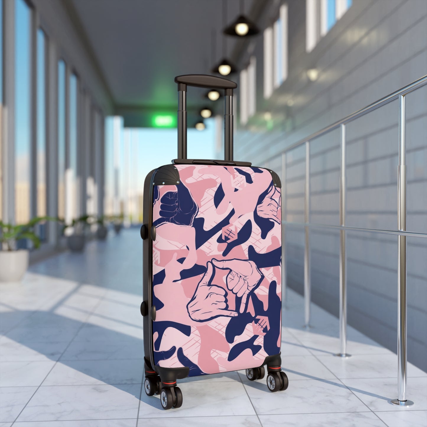 Double Shaka Pattern Suitcase — Cute Travel Carry-On with Hand Gesture Design