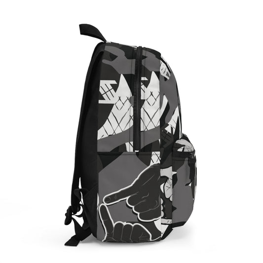 Double Shaka - Monochrome Hand Sign Pattern Backpack — Black & Gray Streetwear School Bag