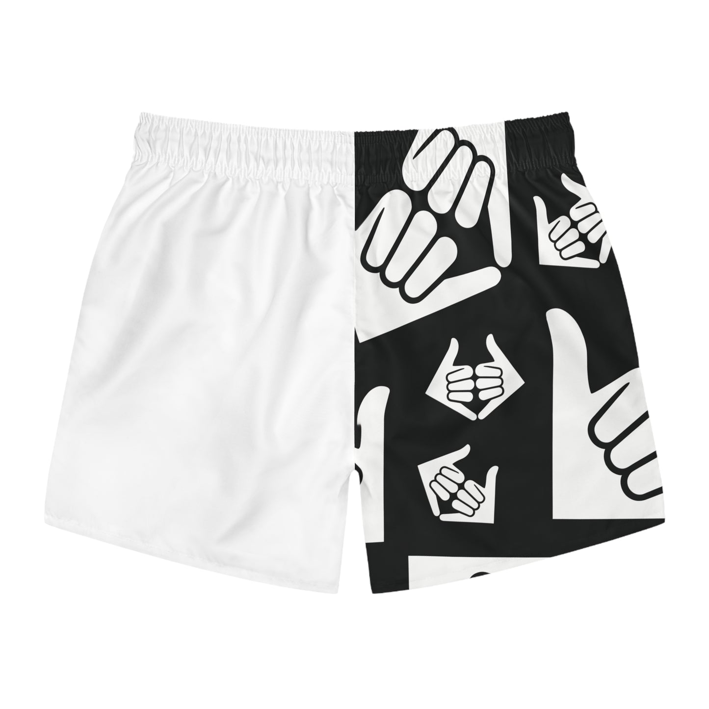 Aloha Shaka - Black & White Shaka Swim Trunks — Split Graphic AOP Beach Shorts
