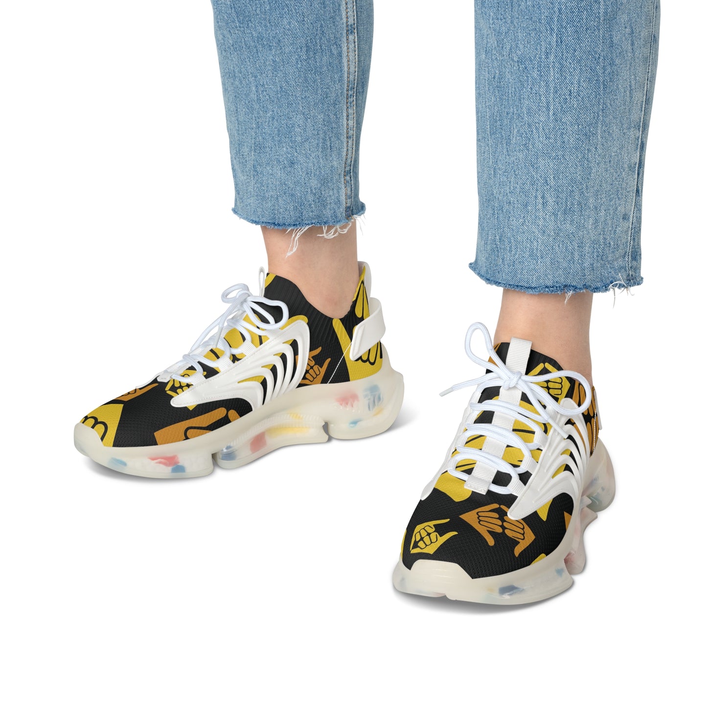 Aloha Shaka - Mesh Sneakers — Bold Yellow Fist Pattern Athletic Shoes for Women