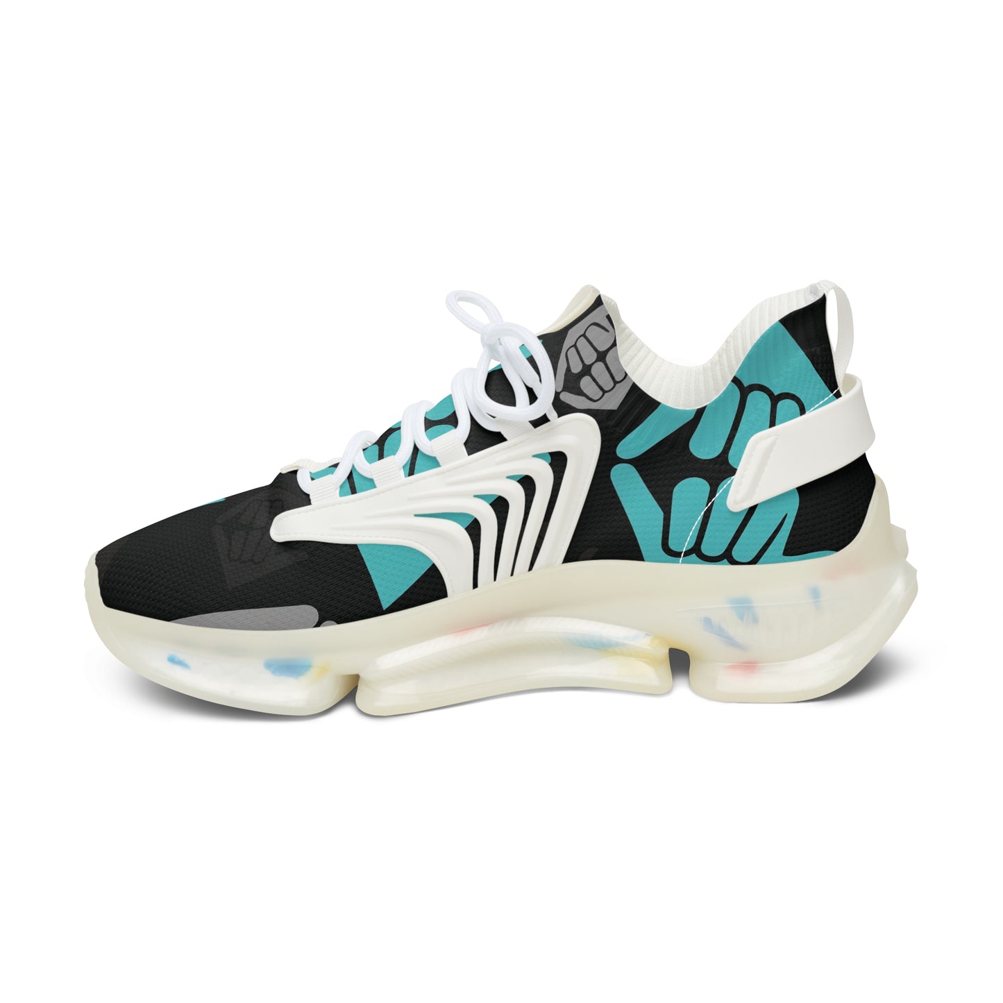 Aloha Shaka - Women’s Mesh Sneakers — Teal & Gray Hand Heart Pattern Athletic Shoes