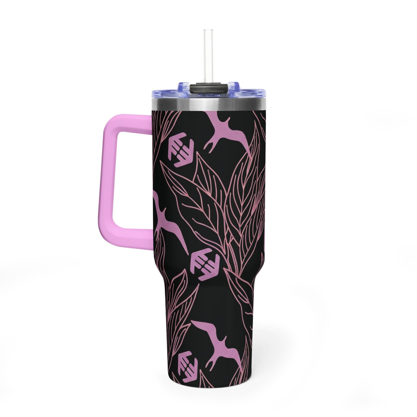 Iwa Canopy - 40oz Floral Crane Vacuum Tumbler — Lavender & Black Insulated Travel Cup