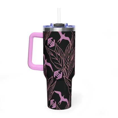 Iwa Canopy - 40oz Floral Crane Vacuum Tumbler — Lavender & Black Insulated Travel Cup