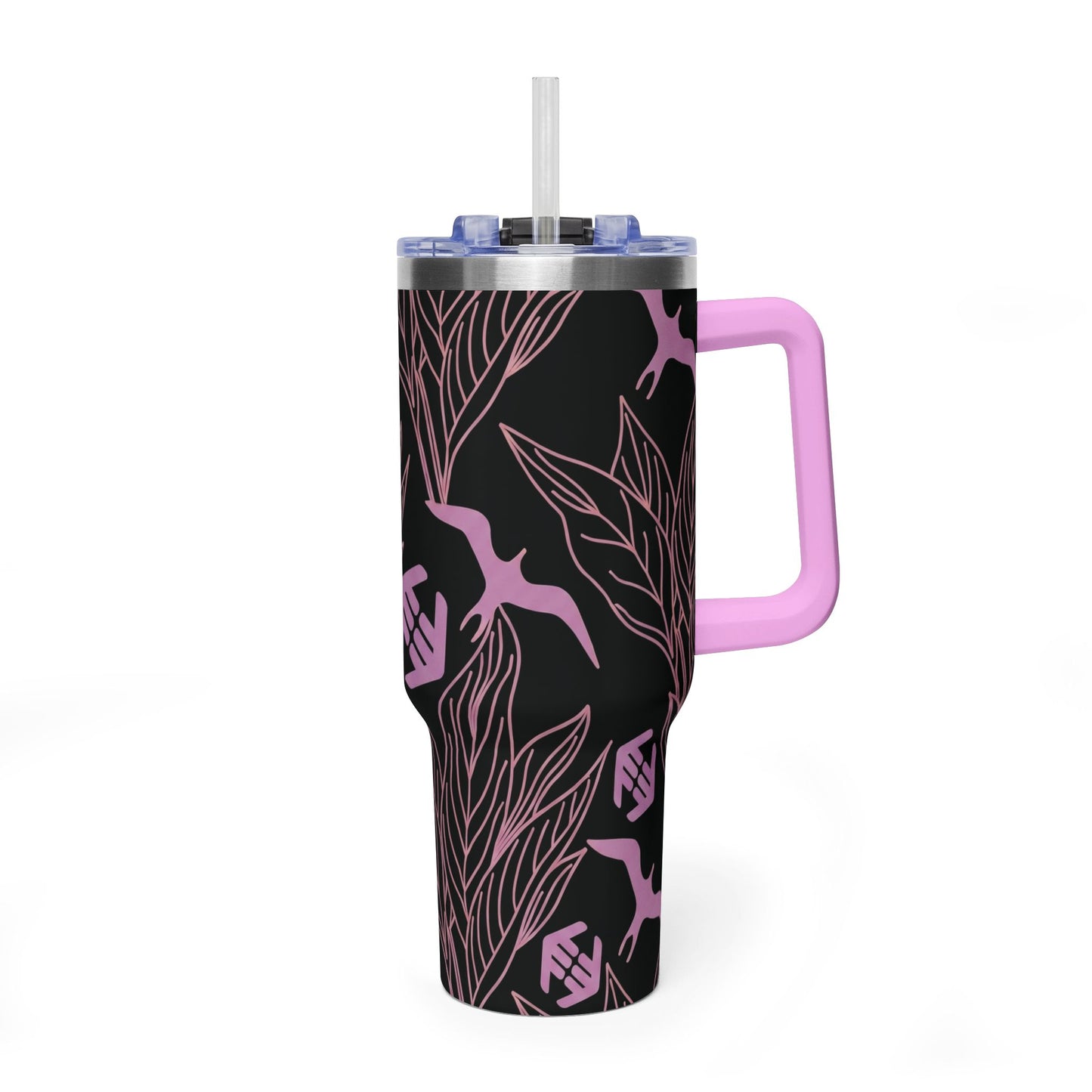 Iwa Canopy - 40oz Floral Crane Vacuum Tumbler — Lavender & Black Insulated Travel Cup