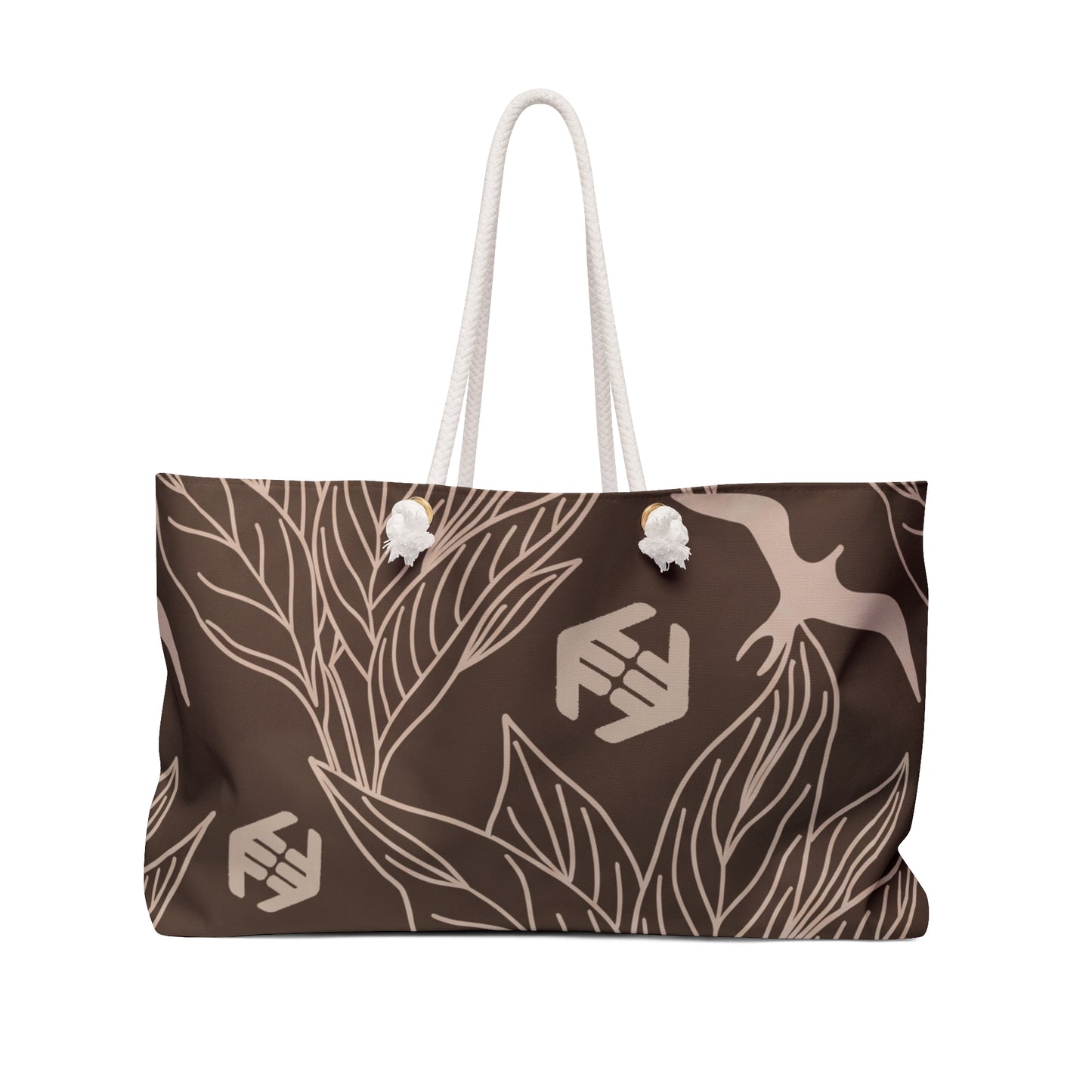 Iwa Canopy - Brown Botanical Weekender Bag — Floral Leaves & Bird Travel Tote