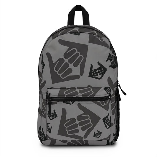 Aloha Shaka - Double Shaka Pattern Backpack — Grey Surf Hand Gesture Daypack
