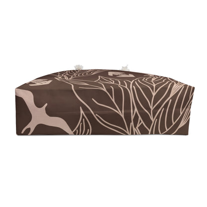 Iwa Canopy - Brown Botanical Weekender Bag — Floral Leaves & Bird Travel Tote