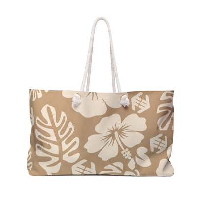 Tropical Hibiscus - Weekender Bag - Beige Floral Travel Tote