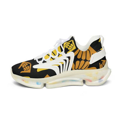 Aloha Shaka - Mesh Sneakers — Bold Yellow Fist Pattern Athletic Shoes for Women