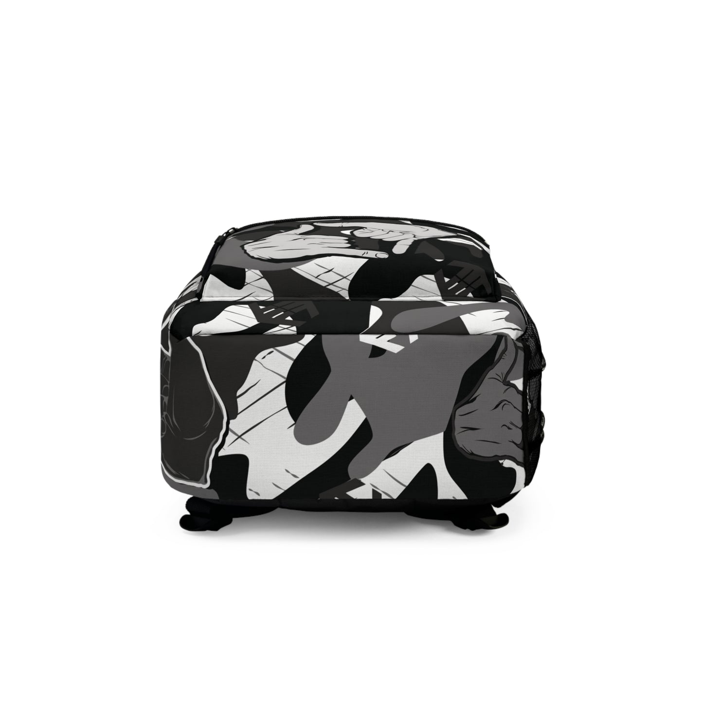 Double Shaka - Monochrome Hand Sign Pattern Backpack — Black & Gray Streetwear School Bag