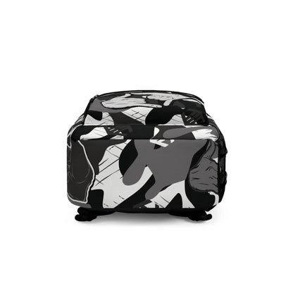 Double Shaka - Monochrome Hand Sign Pattern Backpack — Black & Gray Streetwear School Bag