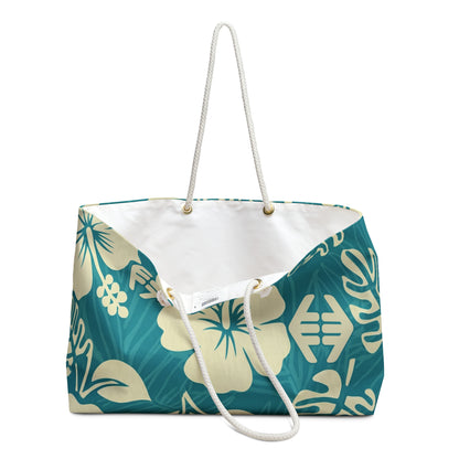 Island Heirloom - Tropical Hibiscus Weekender Bag — Large Teal Beach Travel Tote