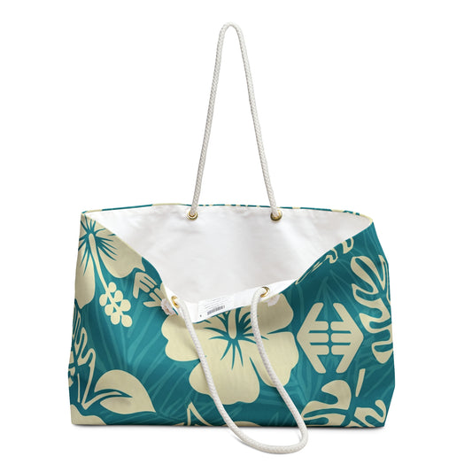 Island Heirloom - Tropical Hibiscus Weekender Bag — Large Teal Beach Travel Tote