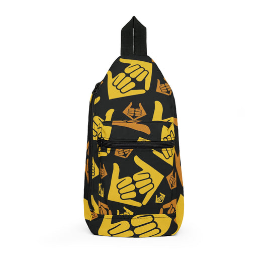 Aloha Shaka - Double Shaka Pattern Sling Bag — Yellow Surf Hand Sign Crossbody Pack