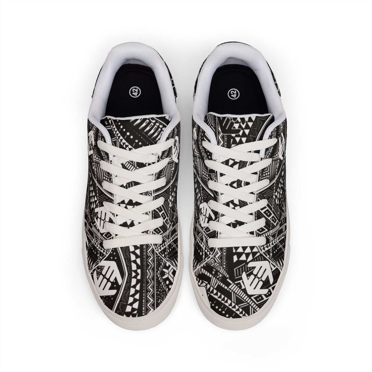 Tribal Shaka - Men's Low-Top Sneakers — Black Tribal Geometric Leather Shoes