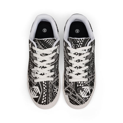 Tribal Shaka - Men's Low-Top Sneakers — Black Tribal Geometric Leather Shoes