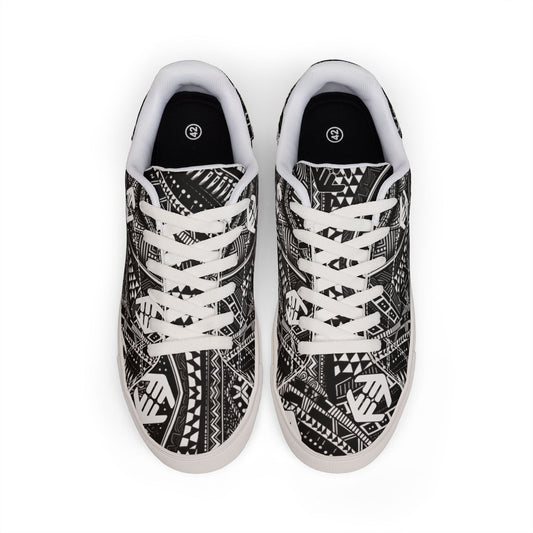 Tribal Shaka - Men's Low-Top Sneakers — Black Tribal Geometric Leather Shoes
