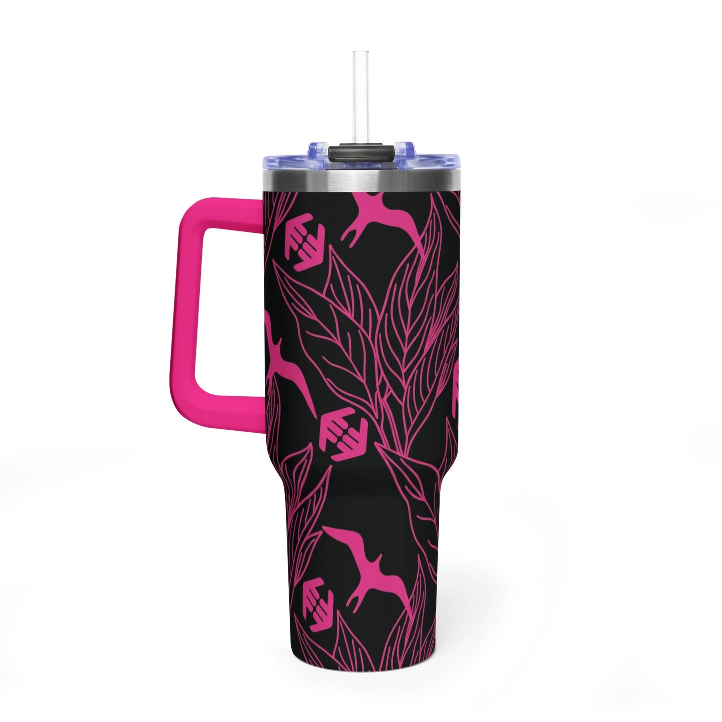 Iwa Canopy - 40oz Vacuum Tumbler — Pink Hummingbird & Leaf Insulated Travel Mug