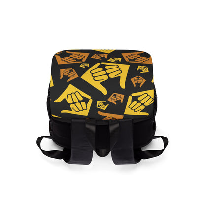 Aloha Shaka - Shaka Pattern Shoulder Backpack — Yellow & Orange Surf Vibe Travel Bag