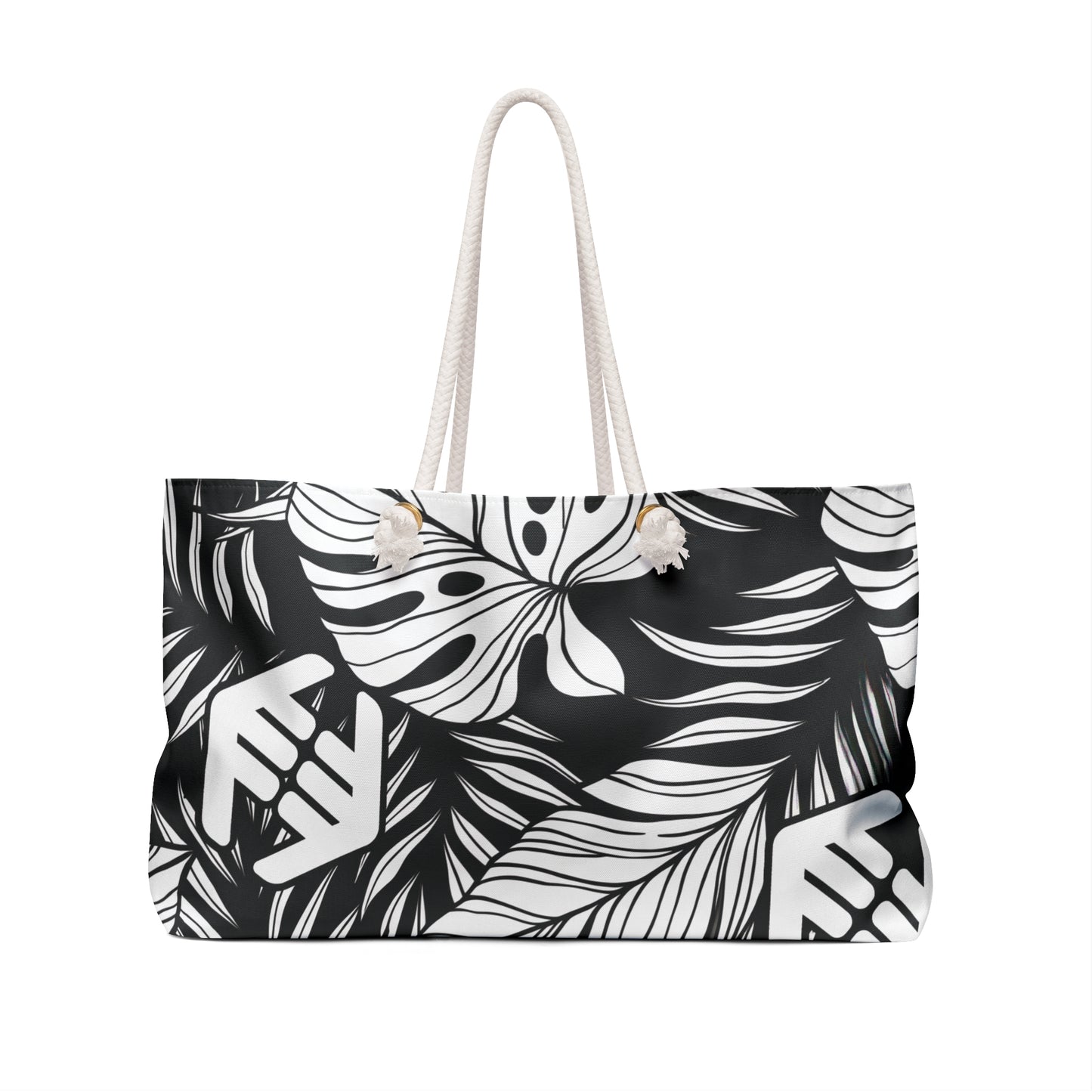 Midnight Monstera - Leaf Tropical Leaf Weekender Bag — Black & White Travel Tote