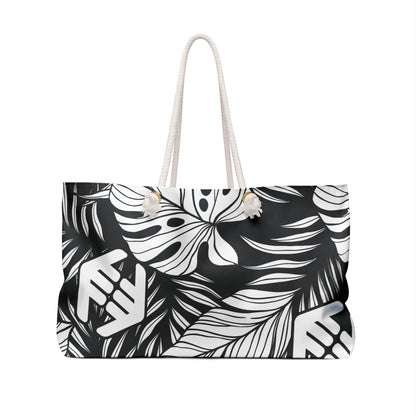 Midnight Monstera - Leaf Tropical Leaf Weekender Bag — Black & White Travel Tote