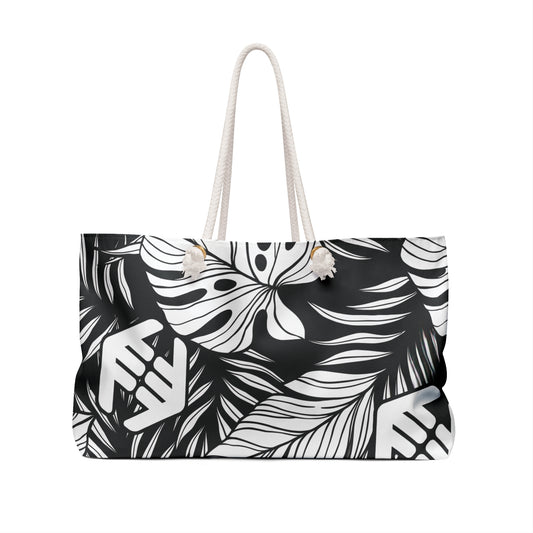 Midnight Monstera - Leaf Tropical Leaf Weekender Bag — Black & White Travel Tote