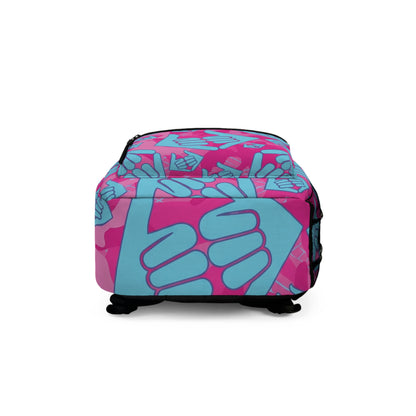 Aloha Shaka Como - Pink & Teal Shaka Hand Print Backpack | Surf Vibe School Bag