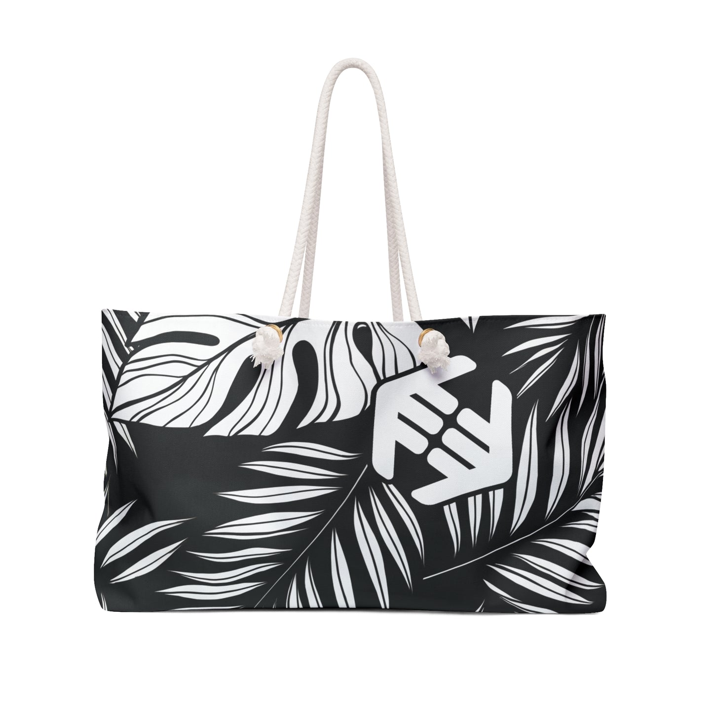 Midnight Monstera - Leaf Tropical Leaf Weekender Bag — Black & White Travel Tote