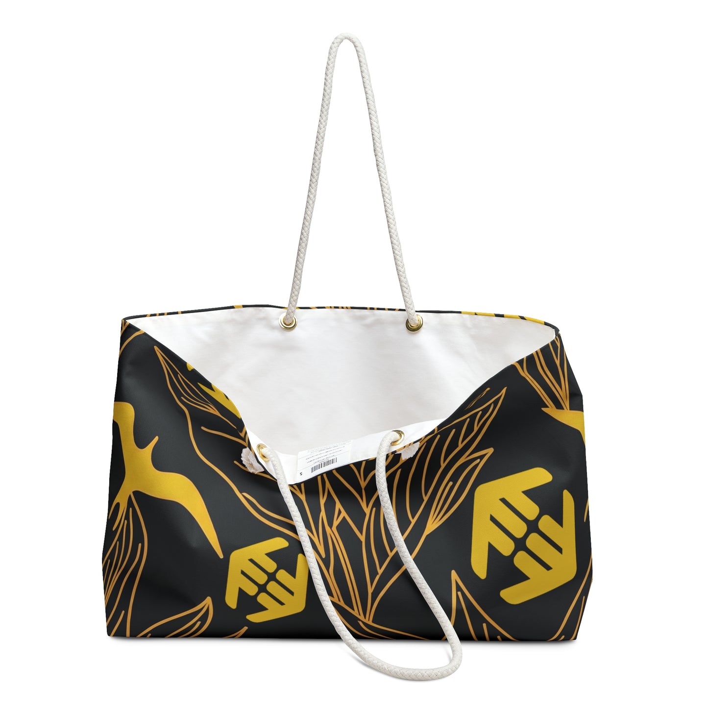 Iwa Canopy - Gold Botanical Weekender Bag — Luxe Black & Yellow Travel Tote