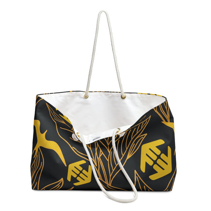 Iwa Canopy - Gold Botanical Weekender Bag — Luxe Black & Yellow Travel Tote