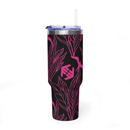 Iwa Canopy - 40oz Vacuum Tumbler — Pink Hummingbird & Leaf Insulated Travel Mug