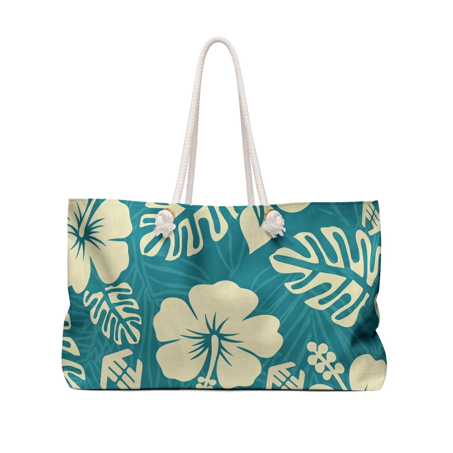 Island Heirloom - Tropical Hibiscus Weekender Bag — Large Teal Beach Travel Tote