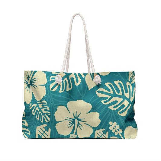 Island Heirloom - Tropical Hibiscus Weekender Bag — Large Teal Beach Travel Tote