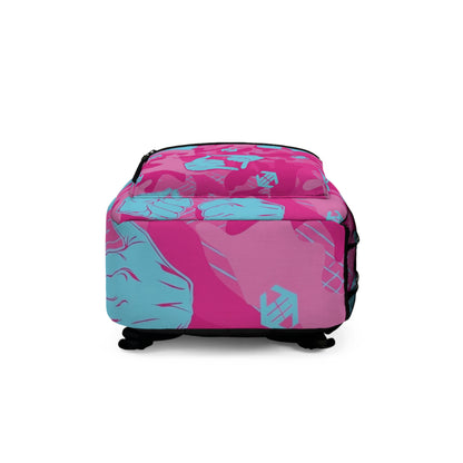 Double Shaka - Pink Aloha Hand Sign Backpack — Tropical Surf Palm Print School Bag