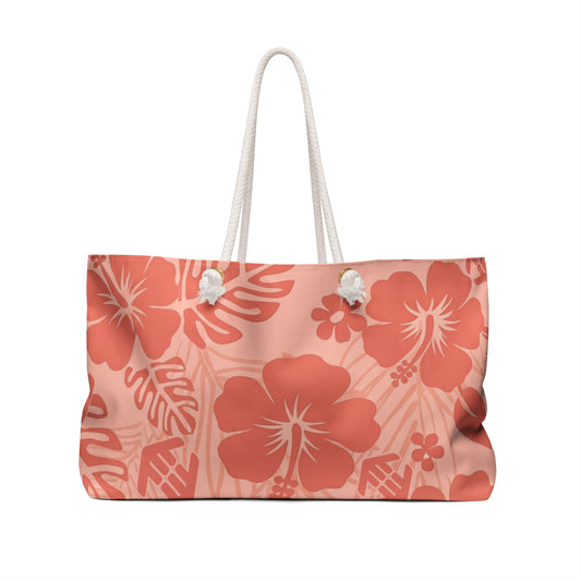 Peach Paradise - Coral Hibiscus Weekender Bag — Tropical Floral Travel Tote
