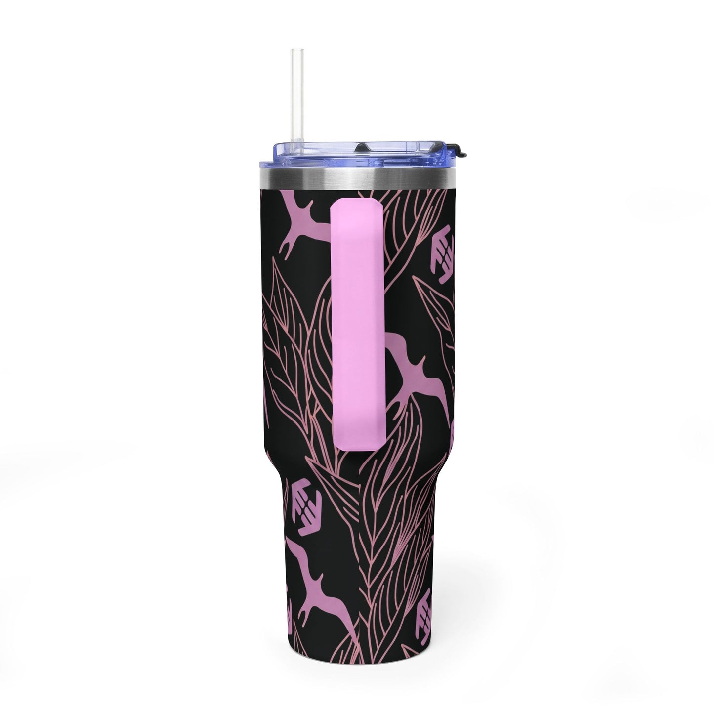 Iwa Canopy - 40oz Floral Crane Vacuum Tumbler — Lavender & Black Insulated Travel Cup