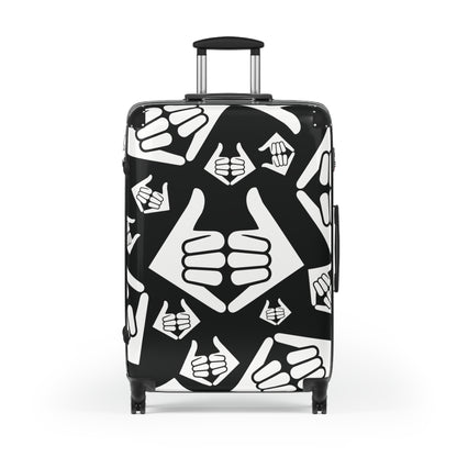 Aloha Shaka - Thumbs Up Suitcase Cover — Black & White Travel Luggage Protector with Repeating Thumbs-Up Pattern