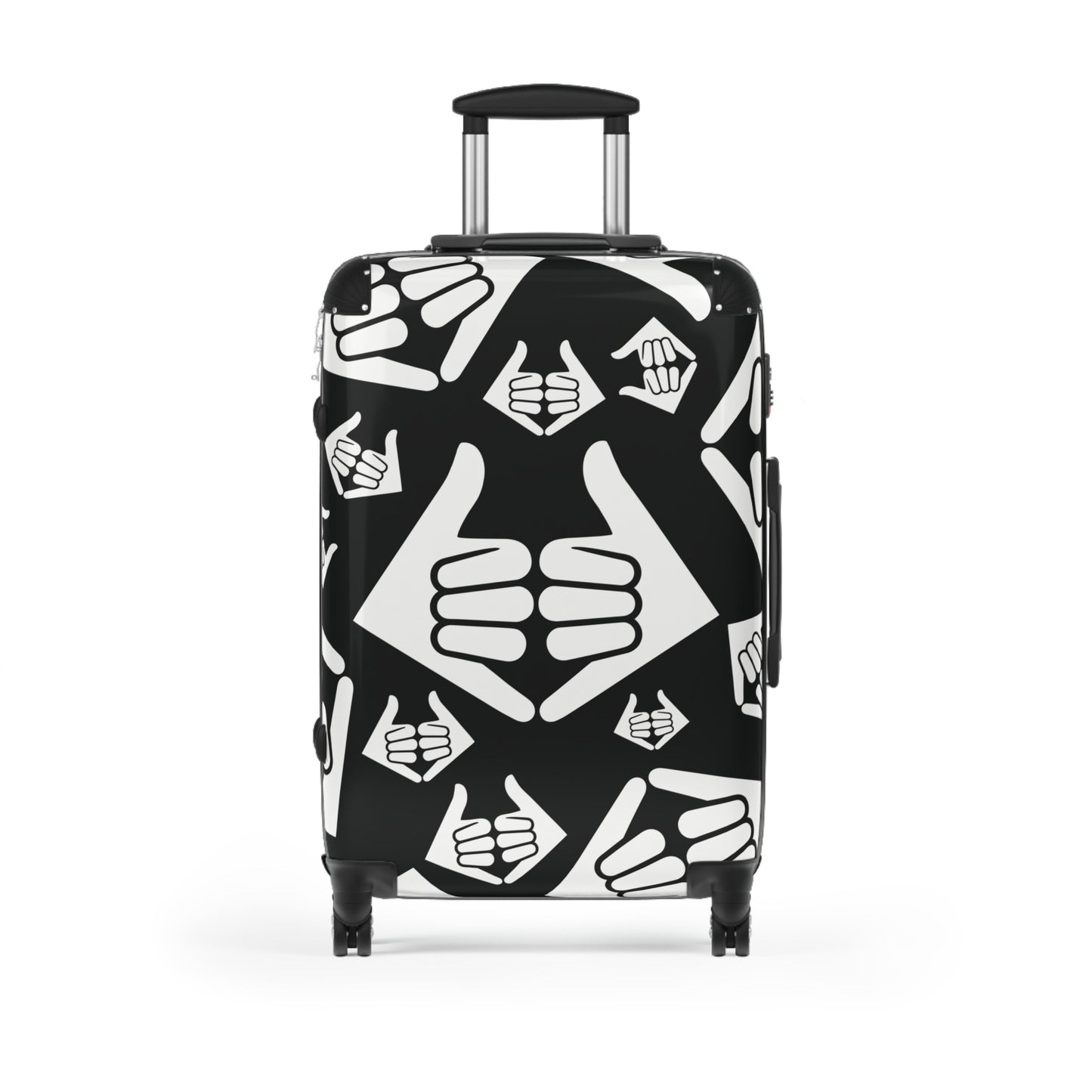 Aloha Shaka - Thumbs Up Suitcase Cover — Black & White Travel Luggage Protector with Repeating Thumbs-Up Pattern