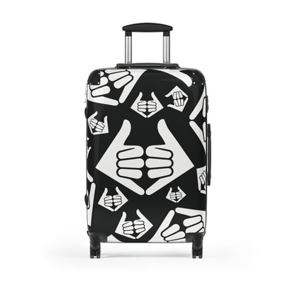 Aloha Shaka - Thumbs Up Suitcase Cover — Black & White Travel Luggage Protector with Repeating Thumbs-Up Pattern