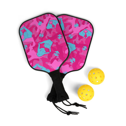 Double Shaka Camo - Pickleball Paddle Set — Camouflage Design Kit (2 Paddles + Balls)